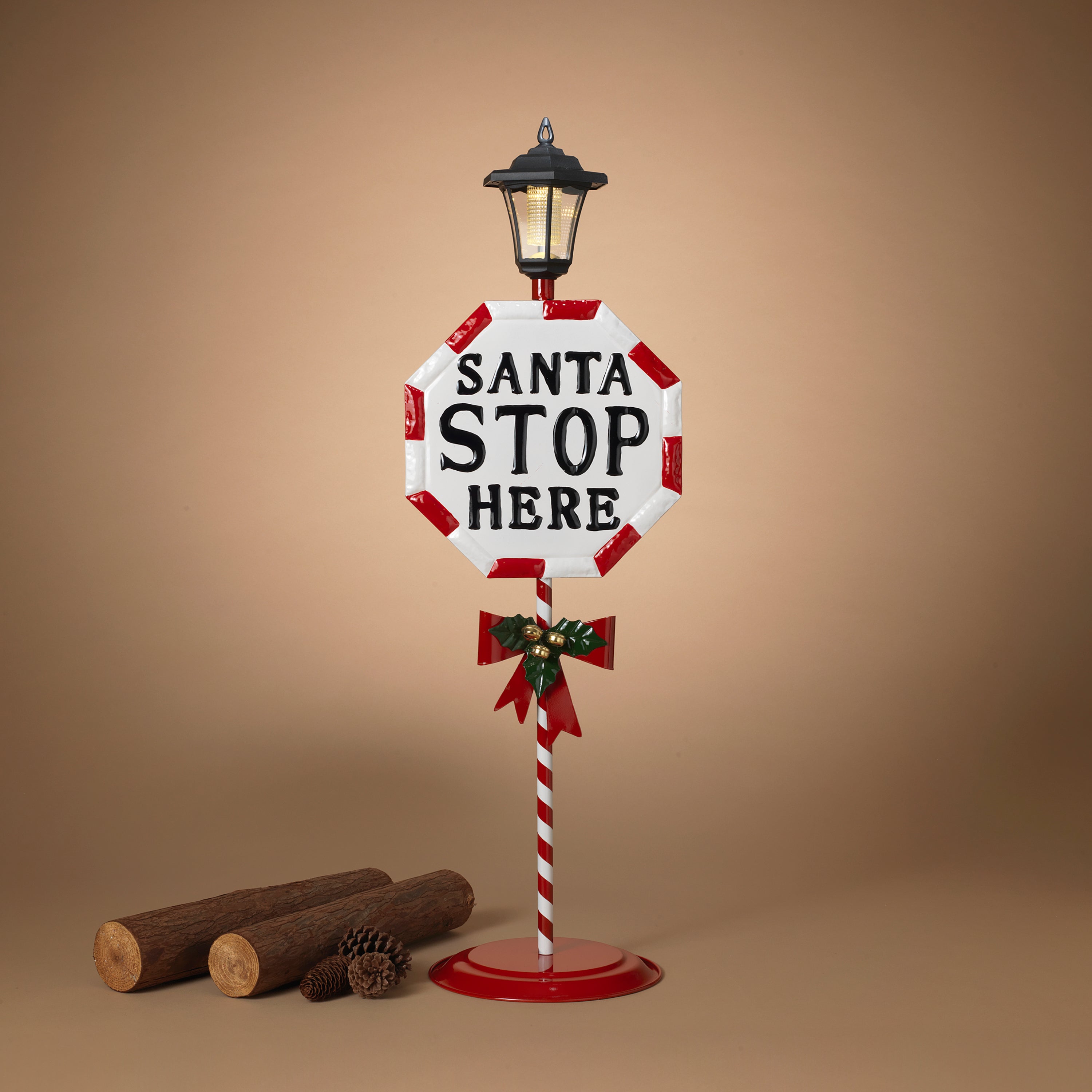 Hand detailed 42.3 in H Solar Lighted Metal  in Santa Stop Here in  Sign